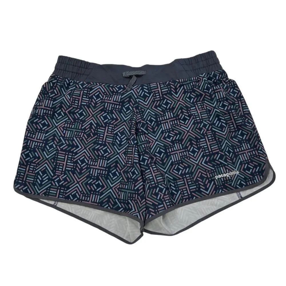 Patagonia Women's Nine Trails Geometric Pattern Navy Running Shorts Blue Size S